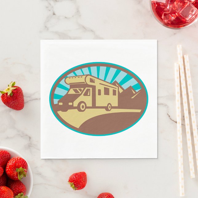 Retro RV Campervan Mountain Adventure Vintage Sun Napkins (Creator Uploaded)