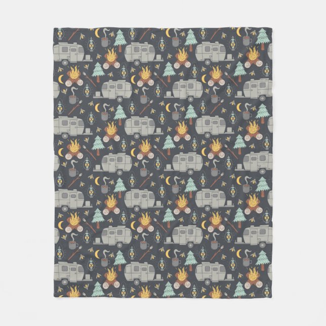 Retro RV Camping Fleece Blanket (Front)