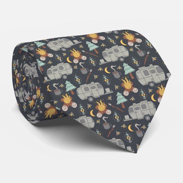 Retro RV Camping Neck Tie (Rolled)