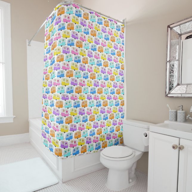 Retro RV Motorhome Trailer Camper Christmas Xmas Shower Curtain (In Situ)