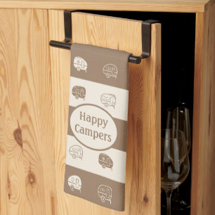 Retro RV Trailer Happy Campers Light Brown & Cream Kitchen Towel