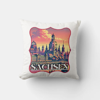 Retro Sachsen Skyline Throw Pillow