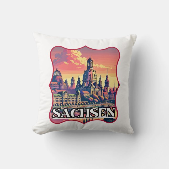 Retro Sachsen Skyline  Throw Pillow (Front)