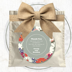 Retro Sage 70's 80's Colorful Floral Thank You Classic Round Sticker