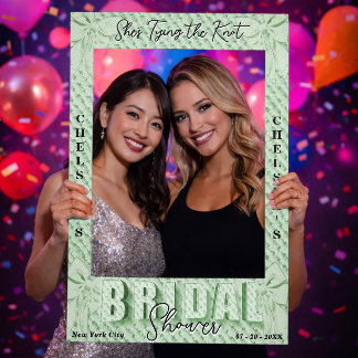 Retro Sage Bridal Shower She's Tying The Knot Selfie Frame