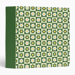 Retro Sage Green and Cream Daisy Checkerboard 3 Ring Binder