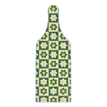 Retro Sage Green and Cream Daisy Checkerboard