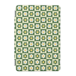 Retro Sage Green and Cream Daisy Checkerboard iPad Mini Cover