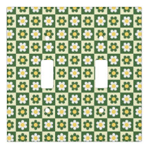 Retro Sage Green and Cream Daisy Checkerboard 