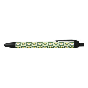 Retro Sage Green and Cream Daisy Checkerboard Pen
