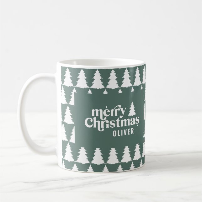 Retro Sage Green Christmas Modern Minimal Unique Coffee Mug (Left)