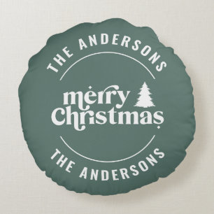 Retro Sage Green Christmas Modern Minimal Unique Round Pillow