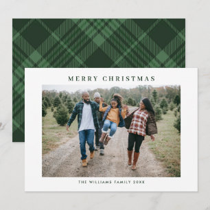 Retro Sage Green Christmas Plaid Tartan Photo Holiday Card