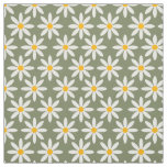Retro Sage Green Daisies Floral Pattern   Fabric