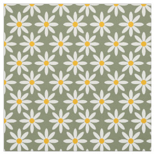 Retro Sage Green Daisies Floral Pattern Fabric