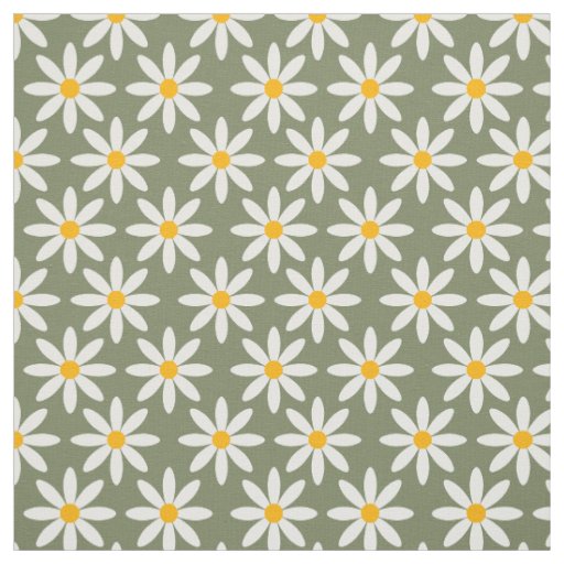 Retro Sage Green Daisies Floral Pattern   Fabric