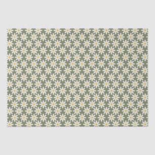 Retro Sage Green Daisies Floral Pattern   Tissue Paper