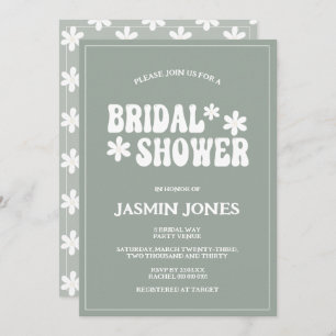 Retro Sage Green Daisy Flower Bridal Shower Invitation