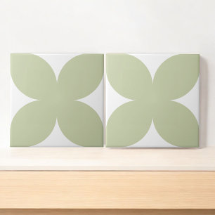Retro Sage Green Floral Petal Mid Century Modern Ceramic Tile