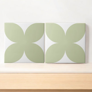 Retro Sage Green Floral Petal Mid Century Modern Ceramic Tile