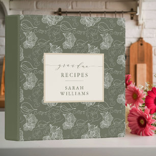 Retro Sage Green Grandma Recipes Family Cookbook 3 Ring Binder
