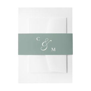 Retro Sage Green Monogram Wedding Invitation Belly Band