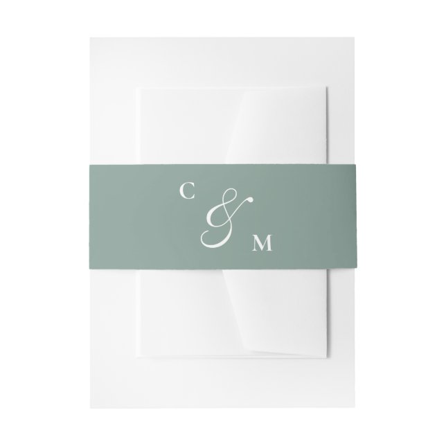 Retro Sage Green Monogram Wedding Invitation Belly Band (Front Example)
