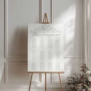 Retro Sage Green Old Money Wedding Seating Charts Foam Board