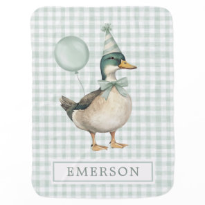 Retro Sage Green One Lucky Duck Boy Nursery Baby Blanket