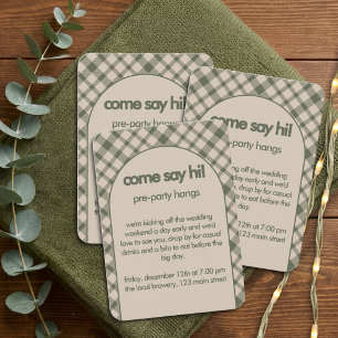 Retro Sage Green Plaid Welcome Party Invite Card