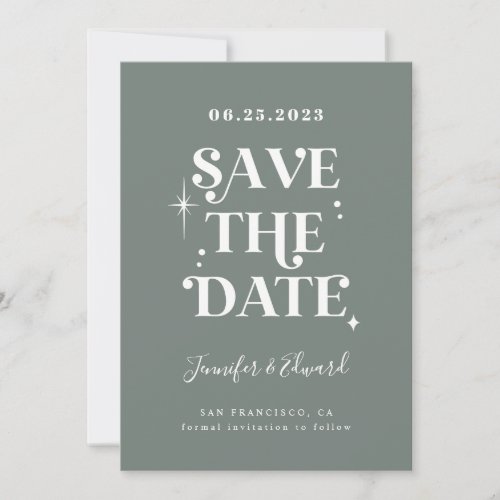 Retro Sage Green Save The Date Card