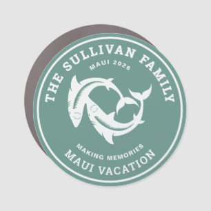 Retro Sage Green Shark Family Vacation Badge Car Magnet