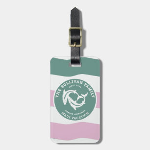 Retro Sage Green Shark Family Vacation Badge Luggage Tag
