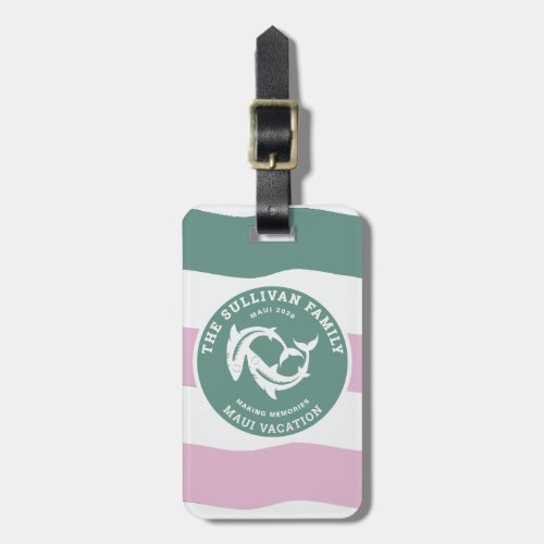 Retro Sage Green Shark Family Vacation Badge Luggage Tag