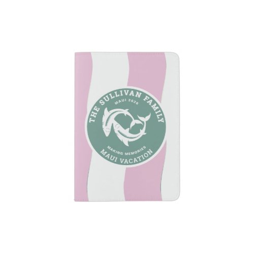 Retro Sage Green Shark Family Vacation Badge Passport Holder