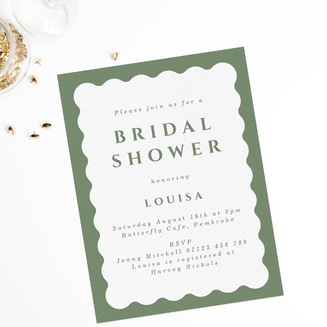 Retro Sage Green Wavy Bridal Shower  Invitation (Creator Uploaded)