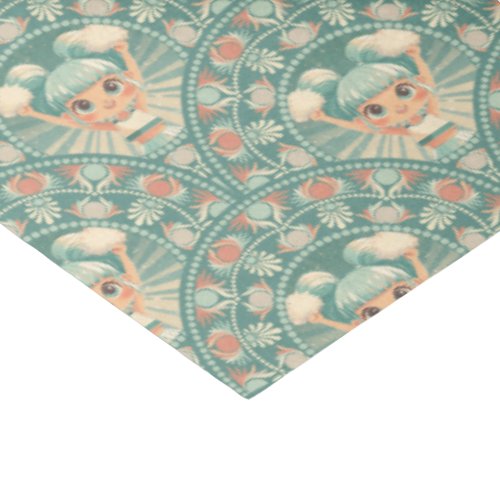 Retro Sage &amp; Sand Cheerleader Mandala Deco Scallop Tissue Paper
