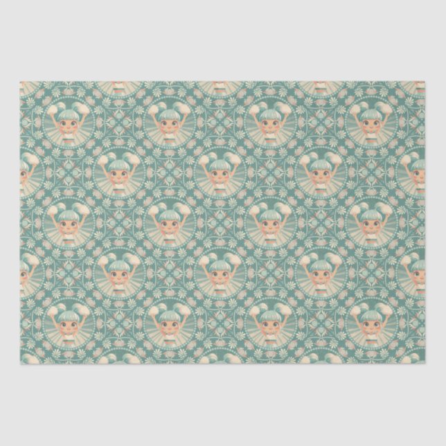 Retro Sage Sand Cheerleader Mandala Diamond Tile Tissue Paper (Front)