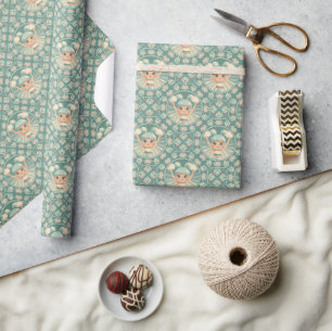 Retro Sage Sand Cheerleader Mandala Diamond Tile Wrapping Paper