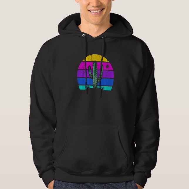 Retro Saguaro Cactus Cactus Sunset Opuntia Cactace Hoodie (Front)