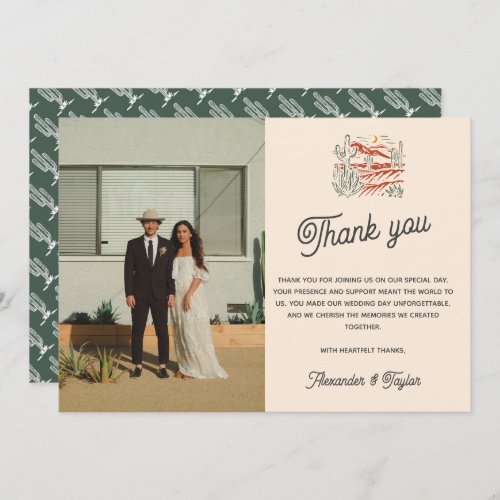 Retro Saguaro Cactus Desert Wedding Thank You Card