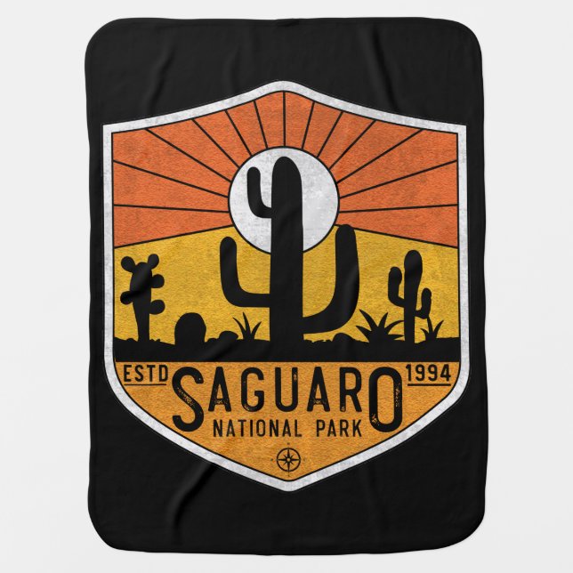 Retro Saguaro National Park Arizona Tucson Cactus Baby Blanket (Front)