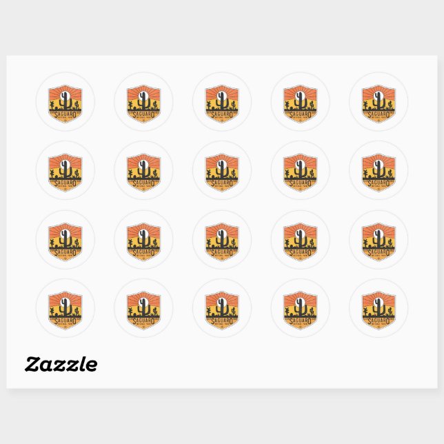 Retro Saguaro National Park Arizona Tucson Cactus Classic Round Sticker (Sheet)
