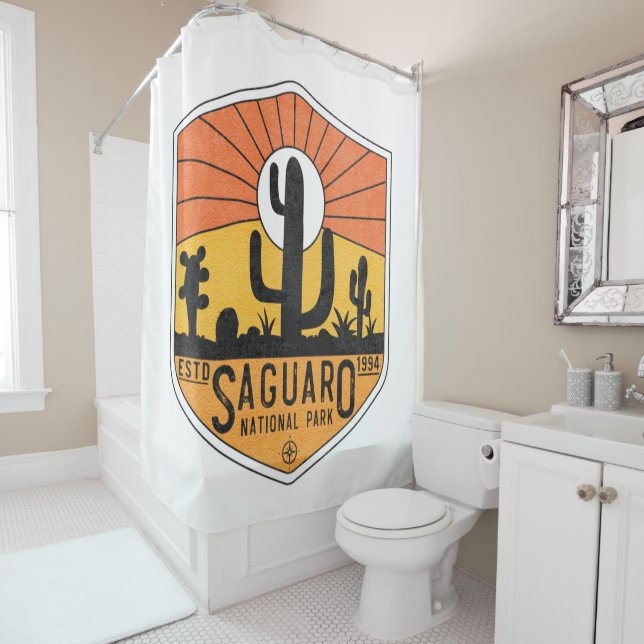 Retro Saguaro National Park Arizona Tucson Cactus Shower Curtain (In Situ)