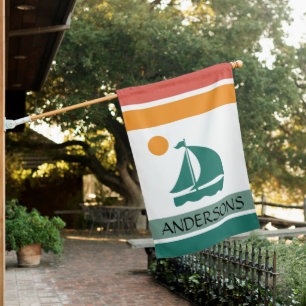 Retro Sailboat Lake House House Flag