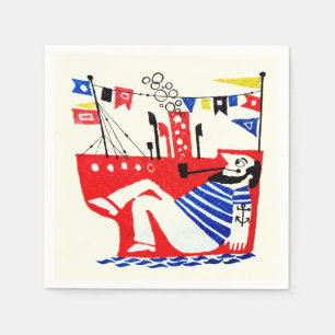 Retro Sailor Relaxing on Boat Napkins