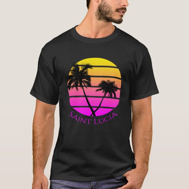 Retro Saint Lucia Beach T-Shirt (Front)