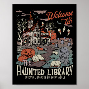 Retro Salem Welcome To The Haunted Library Bookish Poster