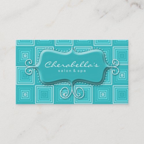 Retro Salon Spa Business Card Square Turquoise