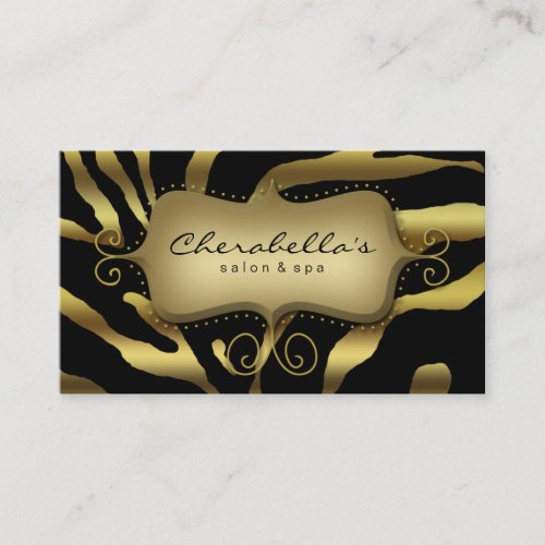 Retro Salon Spa Business Card Zebra Gold